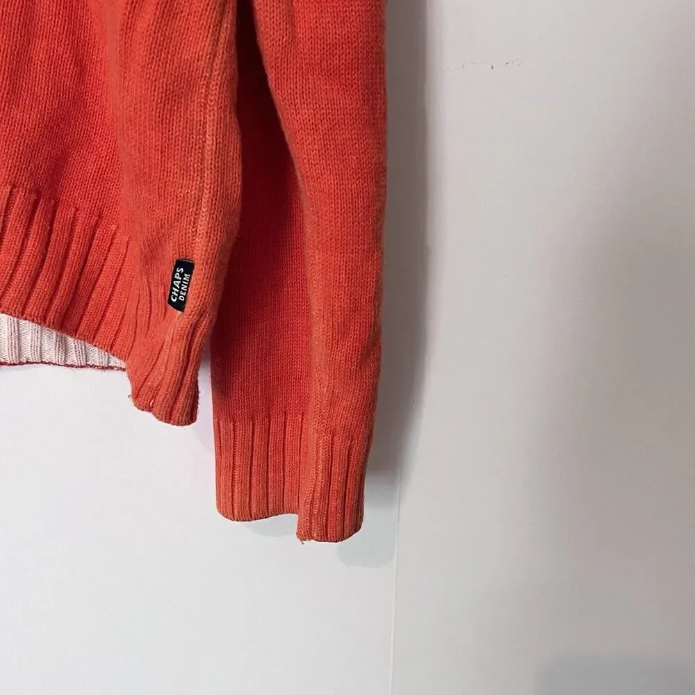 Vintage Chaps Denim Mens Sweater Size L Orange Ramie Blend Long Sleeve